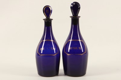 Lot 92 - A pair of Georgian Bristol Blue decanters with...