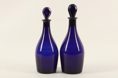 Lot 92 - A pair of Georgian Bristol Blue decanters with...