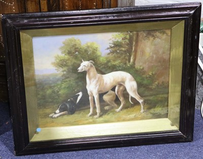 Lot 117 - An oil painting study of a Greyhound in a...