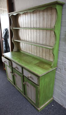 Lot 237 - A kitchen dresser in green & cream painted...