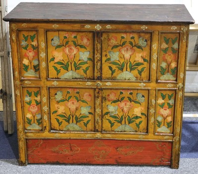 Lot 231 - A Thai painted cabinet, decorated with flowers...