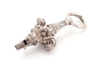 Lot 525 - An unmarked antique silver rattle, probably...