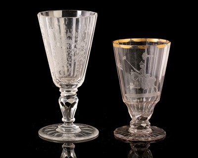 Lot 362 - A SILESIAN ENGRAVED AND GILT GLASS GOBLET AND...