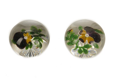 Lot 365 - TWO BACCARAT GLASS PANSY PAPERWEIGHTS, circa...