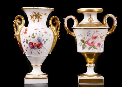 Lot 322 - TWO ENGLISH PORCELAIN TWIN-HANDLED VASES,...