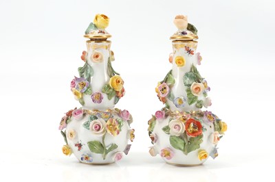 Lot 334 - A PAIR OF MEISSEN PORCELAIN SCENT BOTTLES AND...