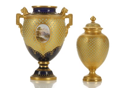 Lot 344 - TWO COALPORT JEWELLED PORCELAIN VASES, circa...