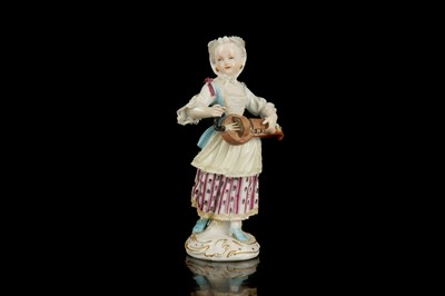 Lot 320 - A MEISSEN DOT PERIOD FIGURE OF A HURDY-GURDY...