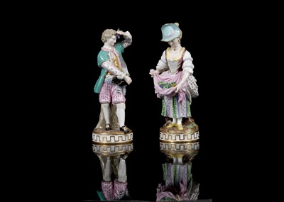 Lot 403 - A PAIR OF MEISSEN PORCELAIN FIGURES OF BOY AND...