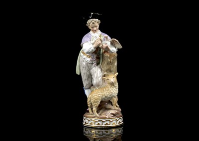 Lot 404 - A MEISSEN PORCELAIN FIGURE OF A SHEPHERD, late...