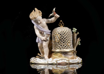 Lot 405 - A MEISSEN PORCELAIN FIGURE EMBLEMATIC OF 'AIR',...