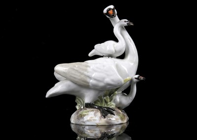 Lot 407 - A MEISSEN PORCELAIN FIGURE GROUP OF SWANS,...