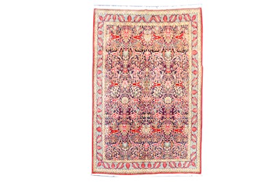 Lot 28 - AN UNUSUAL FINE QUM CARPET, CENTRAL PERSIA...