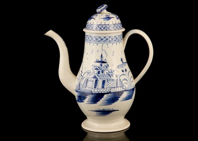 Lot 111 - A BLUE AND WHITE PEARLWARE COFFEE POT AND...