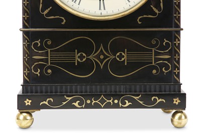 Lot 84 - A FINE REGENCY EBONISED AND BRASS INLAID FUSEE...