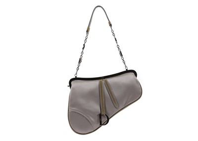 Lot 586 - Christian Dior Mini satin Saddle bag, silver...