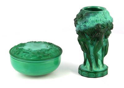 Lot 192 - A BOHEMIAN MALACHITE GLASS 'HARVEST' VASE AND...