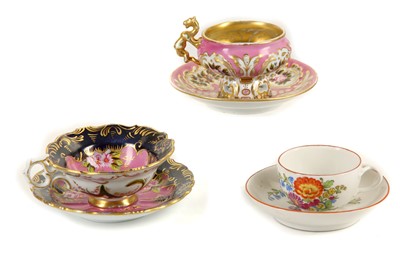 Lot 147 - THREE IMPERIAL RUSSIAN PORCELAIN CUPS AND...