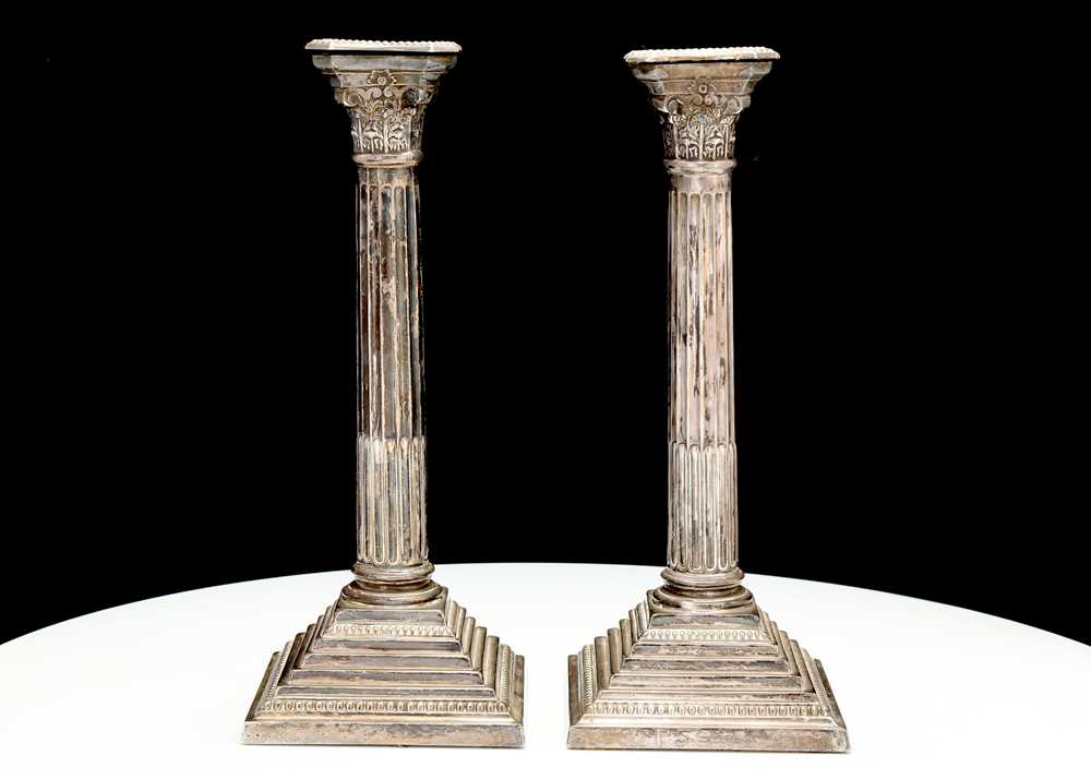 Lot 406 - A pair of antique sterling silver Corinthian...