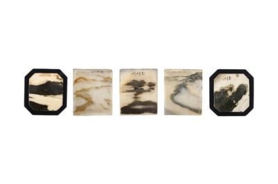 Lot 729 - A COLLECTION OF FIVE INSCRIBED DREAMSTONE PANELS.