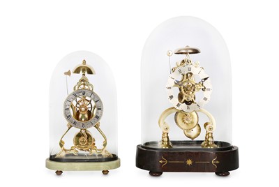 Lot 50 - A 19TH CENTURY BRASS SKELETON CLOCK TOGETHER...