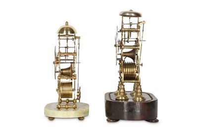 Lot 50 - A 19TH CENTURY BRASS SKELETON CLOCK TOGETHER...