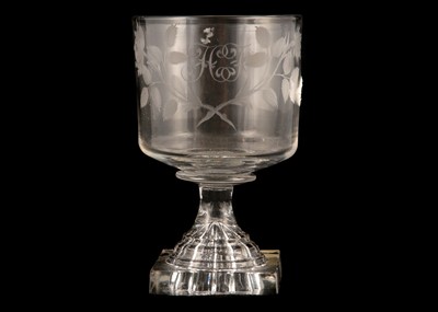 Lot 170 - AN ENGRAVED GLASS RUMMER, circa 1815, the...