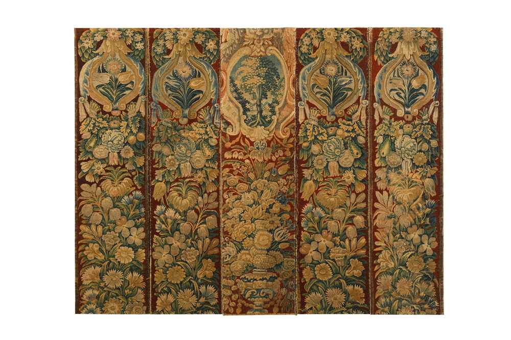 Lot 308 - FIVE PANELS OF 17TH CENTURY FLEMISH VERDURE...