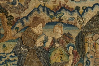 Lot 69 - A 17TH CENTURY STUMPWORK PICTURE DEPICTING AN...