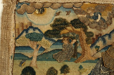 Lot 69 - A 17TH CENTURY STUMPWORK PICTURE DEPICTING AN...