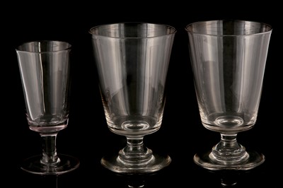 Lot 184 - A PAIR OF LARGE GLASS GOBLETS AND ANOTHER...