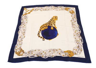 Lot 407 - Must de Cartier jacquard silk scarf, blue and...