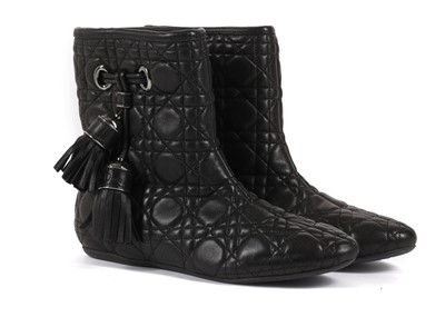 Lot 519 - Christian Dior black Cannage leather boots,...