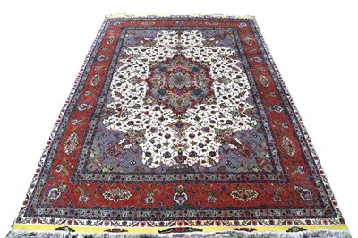 Lot 18 - A FINE PART SILK TABRIZ CARPET, NORTH-WEST...