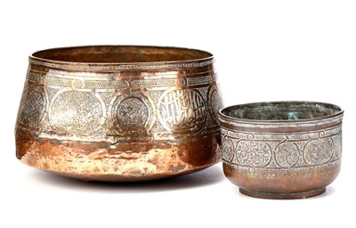 Lot 56 - TWO LATE MAMLUK COPPER BOWLS,  decorated with...