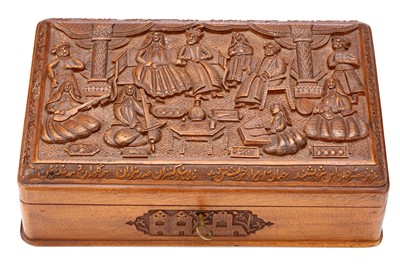 Lot 79 - A PERSIAN QAJAR WOODEN BOX, decorated with...