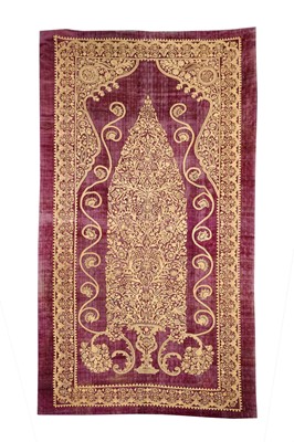 Lot 93 - A LARGE PERSIAN VELVET PANEL, centred with a...