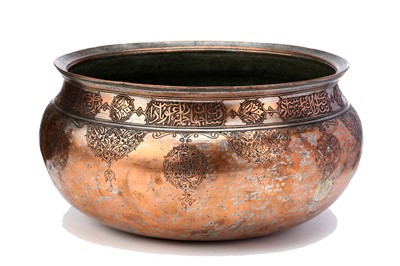 Lot 107 - A LARGE PERSIAN SAFAVID TINNED COPPER BOWL,...