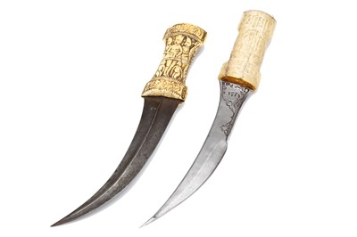 Lot 109 - TWO PERSIAN QAJAR KHANJAR TYPE DAGGERS, with...