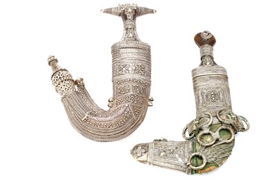 Lot 114 - TWO SILVER ARABIAN JAMBIYA TYPE DAGGERS, one...