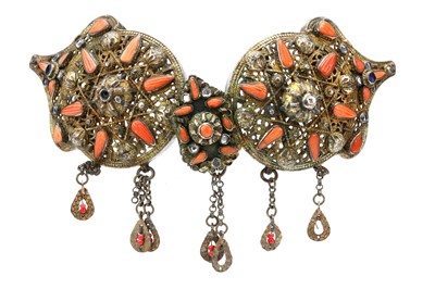 Lot 121 - AN OTTOMAN BELT BUCKLE, inset with coral....