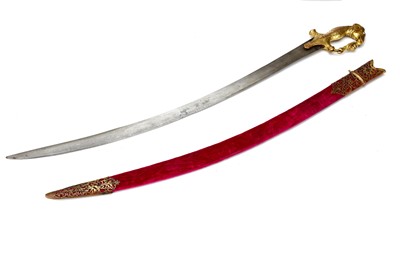 Lot 126 - AN INDIAN SWORD, having a fine gilded copper...