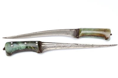 Lot 128 - TWO FINE MOGHUL INDIAN PESHKABZ TYPE DAGGERS,...