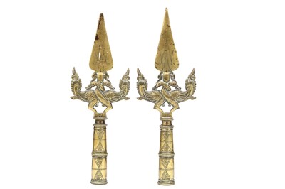 Lot 140 - TWO FINE SRI LANKAN BRASS CEREMONIAL SPEAR...