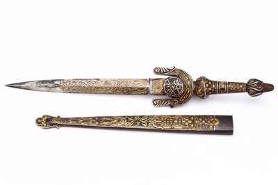 Lot 141 - A FINE SPANISH TOLEDO DAGGER, with gold inlaid...