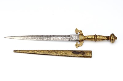 Lot 142 - A SPANISH TOLEDO DAGGER, with gold inlaid...