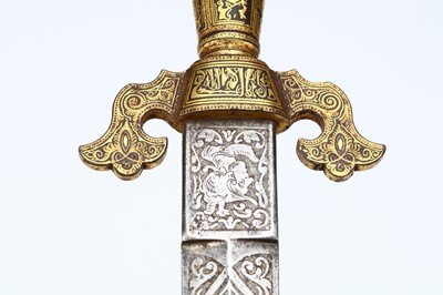 Lot 142 - A SPANISH TOLEDO DAGGER, with gold inlaid...