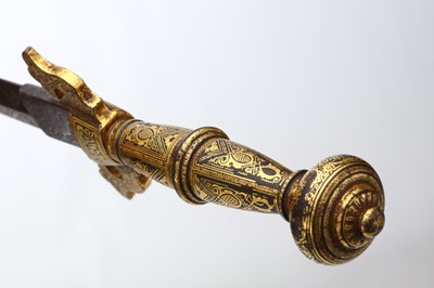 Lot 142 - A SPANISH TOLEDO DAGGER, with gold inlaid...