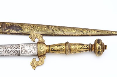 Lot 142 - A SPANISH TOLEDO DAGGER, with gold inlaid...