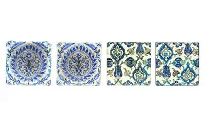 Lot 159 - TWO PAIRS OF DAMASCUS GLAZED POTTERY TILES,...